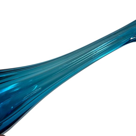 Vintage 17 Inch Long Stretch Art Glass Swung Vase Blue Bud Vase MCM Flat Base - Picture 4 of 7